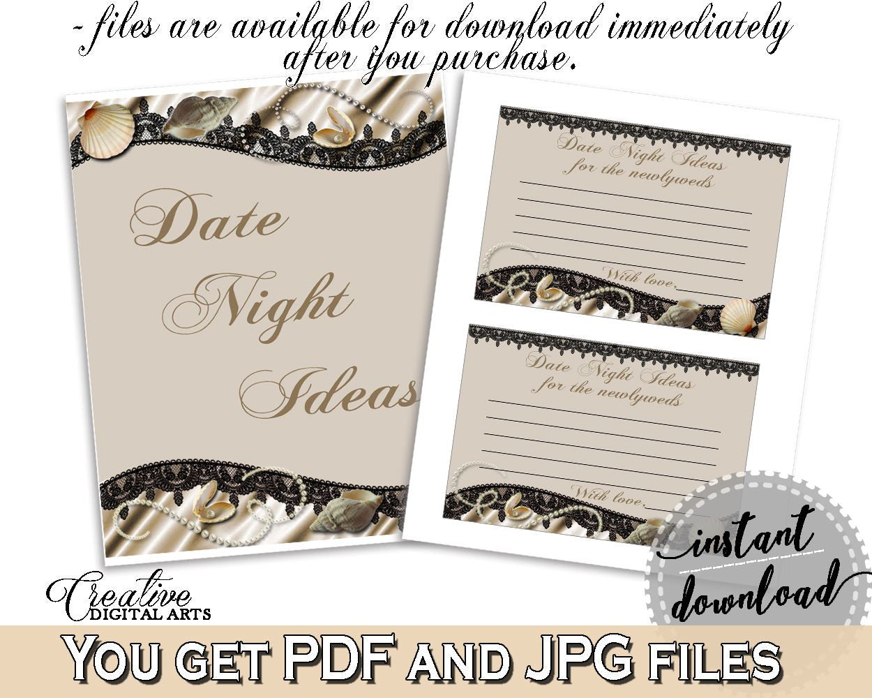 Brown And Beige Seashells And Pearls Bridal Shower Theme: Date Night Ideas - hens night, nautical theme, party plan, party planning - 65924 - Digital Product