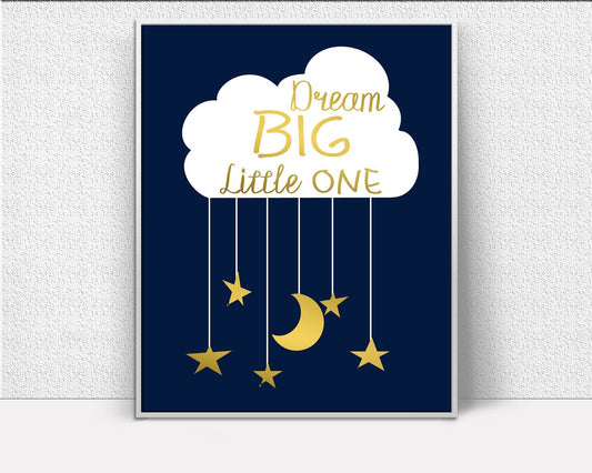 Wall Decor Kids Room Printable Kids Room Prints Kids Room Sign Kids Room  Printable Art Kids Room Dream Big Little One Navy Nursery Art - Digital Download