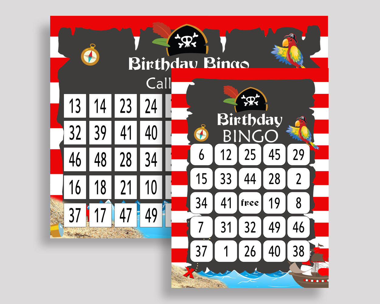 Pirate Bingo Cards Pirate Bingo Game Pirate Birthday Bingo Cards Red Black Bingo 60 Cards Boy INGIO