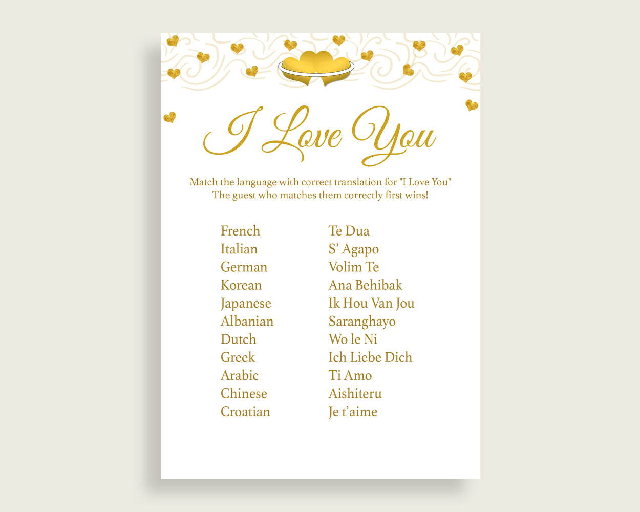 I Love You Game Bridal Shower I Love You Game Gold Hearts Bridal Shower I Love You Game Bridal Shower Gold Hearts I Love You Game 6GQOT