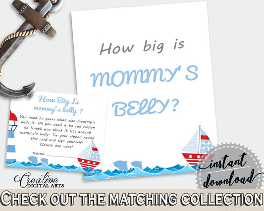 Mommy's Belly Baby Shower Mommy's Belly Nautical Baby Shower Mommy's Belly Baby Shower Nautical Mommy's Belly Blue Red printable DHTQT - Digital Product