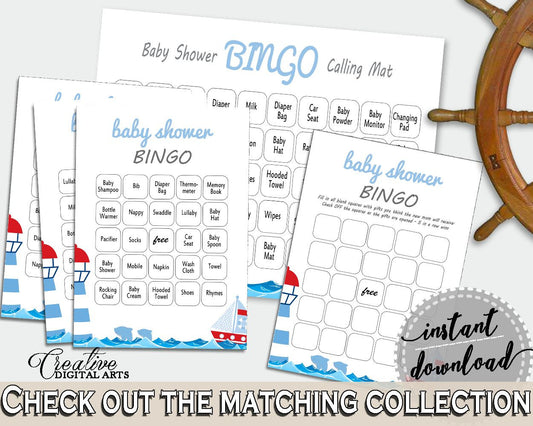 Bingo 60 Cards Baby Shower Bingo 60 Cards Nautical Baby Shower Bingo 60 Cards Baby Shower Nautical Bingo 60 Cards Blue Red prints - DHTQT - Digital Product