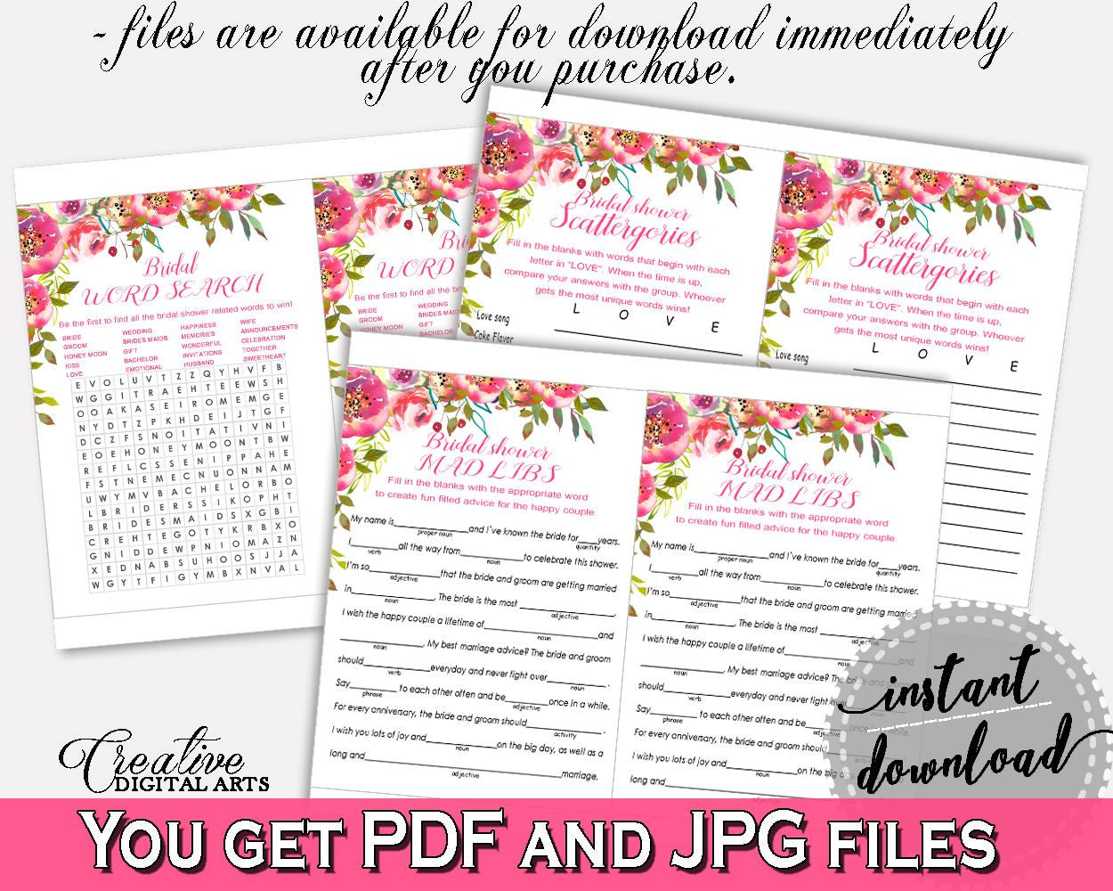 Games Bridal Shower Games Spring Flowers Bridal Shower Games Bridal Shower Spring Flowers Games Pink Green printable files, prints UY5IG - Digital Product