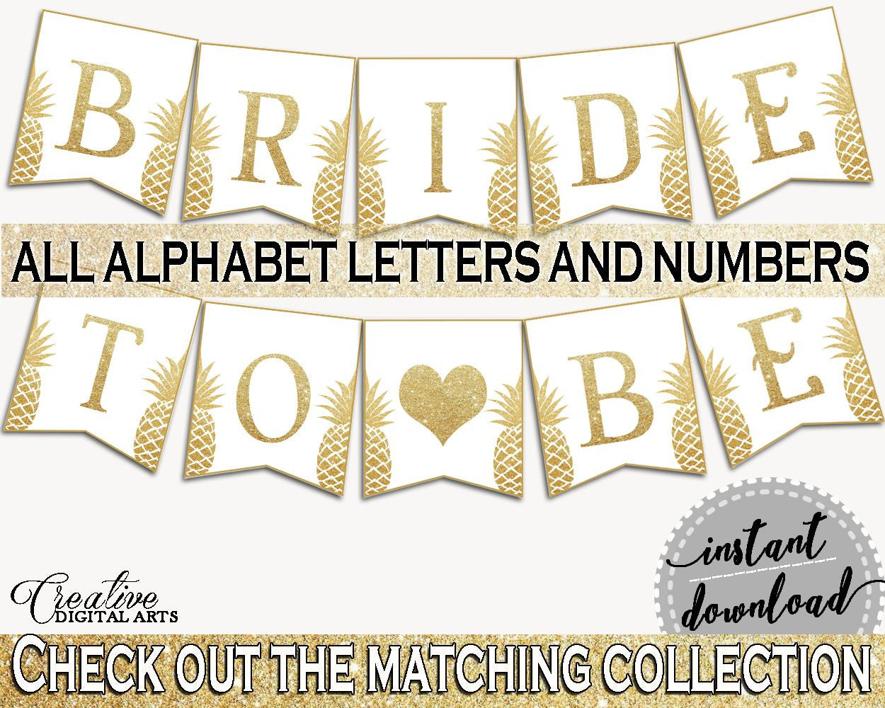 Banner Bridal Shower Banner Pineapple Bridal Shower Banner Bridal Shower Pineapple Banner Gold White party organizing, party plan 86GZU - Digital Product