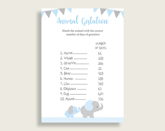 Elephant Animal Pregnancy Gestation Game, Blue Grey Baby Shower Boy Printable Activities, Instant Download, Most Popular Chevron Theme ebl02