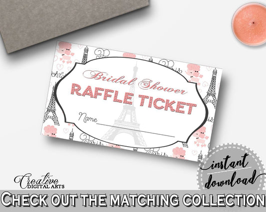 Paris Bridal Shower Raffle Ticket in Pink And Gray, multi purpose, parish bridal shower, party organizing, party organization - NJAL9 - Digital Product