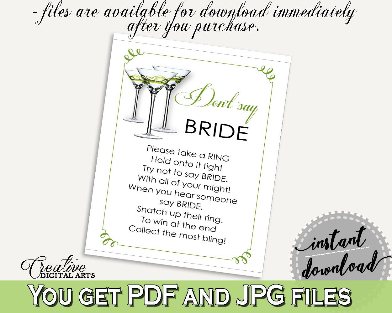 Don't Say Bride Bridal Shower Don't Say Bride Modern Martini Bridal Shower Don't Say Bride Bridal Shower Modern Martini Don't Say ARTAN - Digital Product