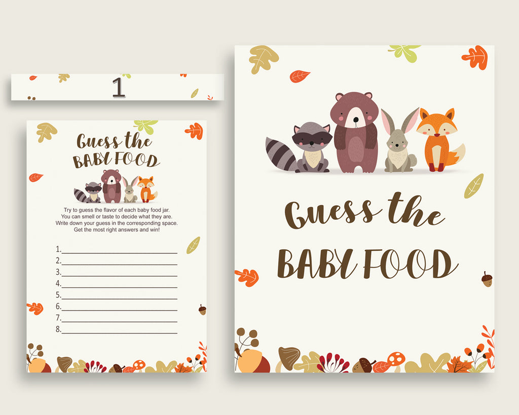 Brown Beige Woodland Guess The Baby Food Game Printable, Gender Neutral Baby Shower Food Guessing Game Activity, Instant Download, w0001