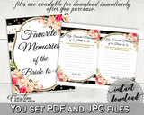 Favorite Memories Of The Bride To Be in Flower Bouquet Black Stripes Bridal Shower Black And Gold Theme, favourite memories, - QMK20 - Digital Product