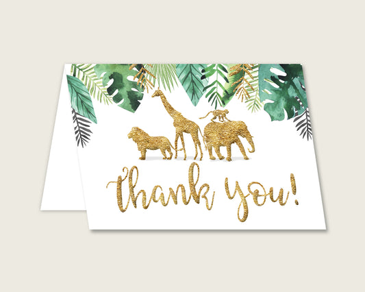 Gold Green Thank You Cards Printable, Jungle Baby Shower Thank You Notes, Gender Neutral Shower Thank You Folded, Instant Download, EJRED