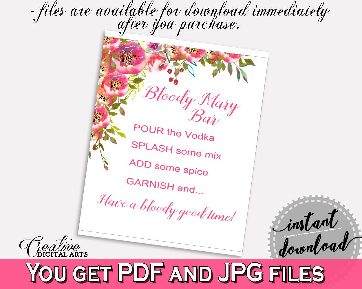 Bloody Mary Bridal Shower Bloody Mary Spring Flowers Bridal Shower Bloody Mary Bridal Shower Spring Flowers Bloody Mary Pink Green UY5IG - Digital Product