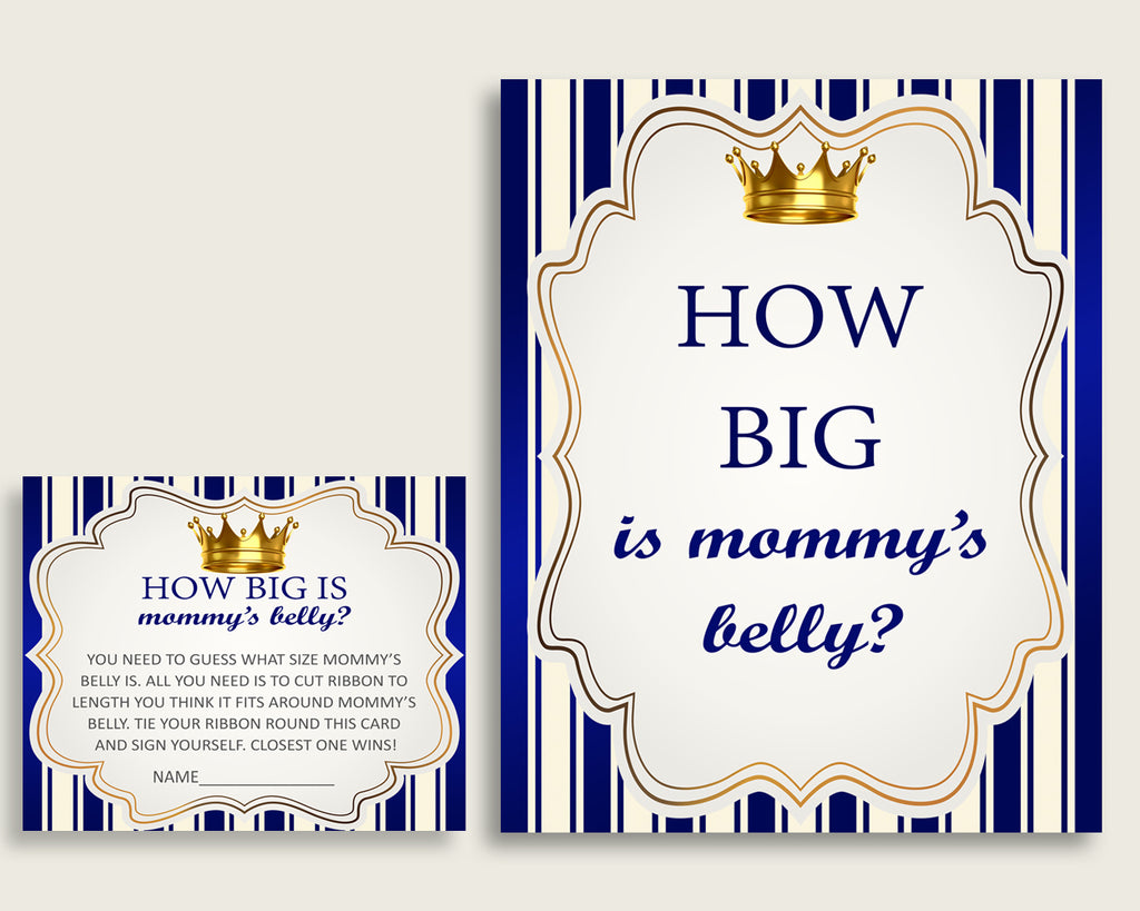 Blue Gold How Big Is Mommy's Belly Game, Royal Prince Baby Shower Boy, Guess Mommys Belly Size, Mommy Tummy Game, Instant Download, rp001