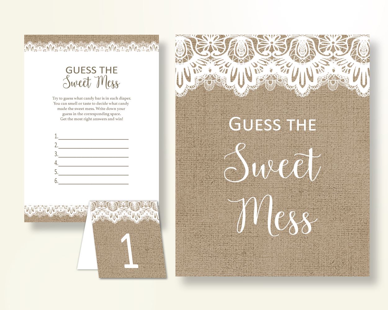 Sweet Mess Baby Shower Sweet Mess Burlap Lace Baby Shower Sweet Mess Baby Shower Burlap Lace Sweet Mess Brown White party theme W1A9S - Digital Product