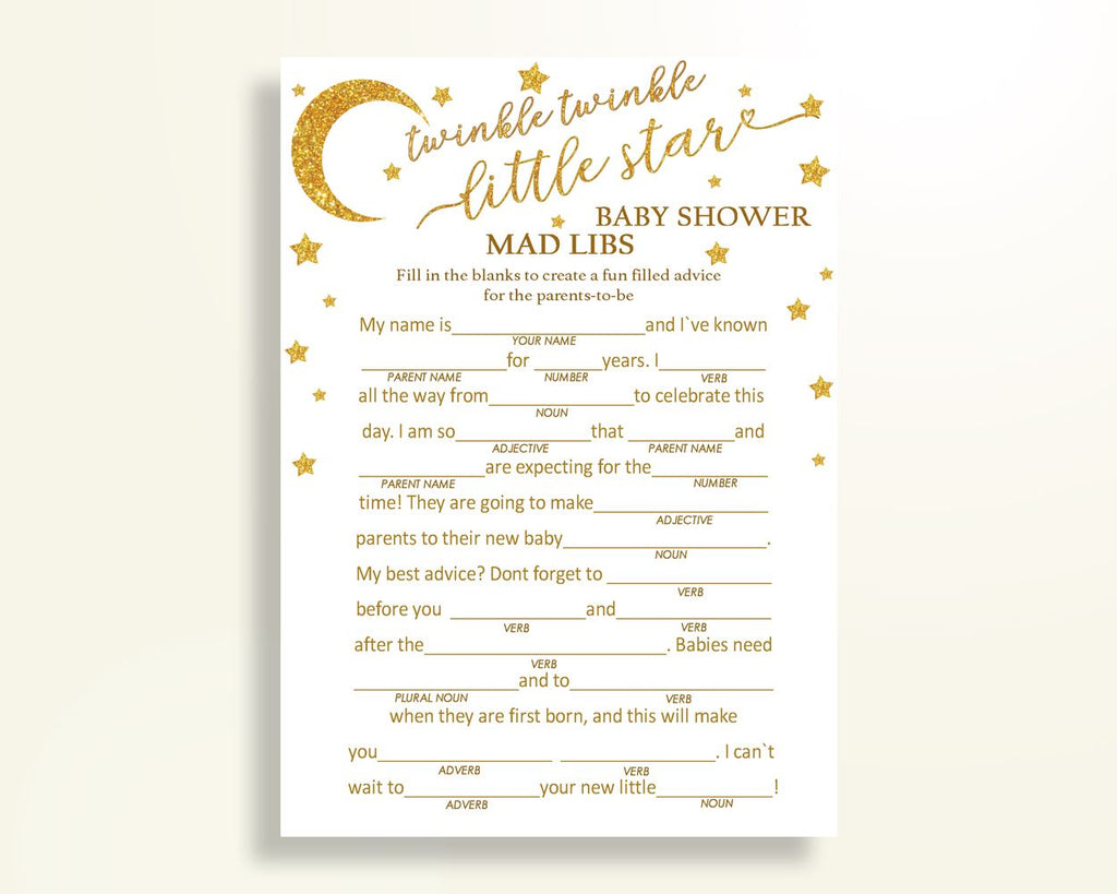 Mad Libs Baby Shower Mad Libs Stars Baby Shower Mad Libs Baby Shower Stars Mad Libs Gold White instant download party décor prints RKA6V - Digital Product