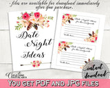 Bohemian Flowers Bridal Shower Date Night Ideas in Pink And Red, cards and sign, pink red, shower activity, party theme, party decor - 06D7T - Digital Product