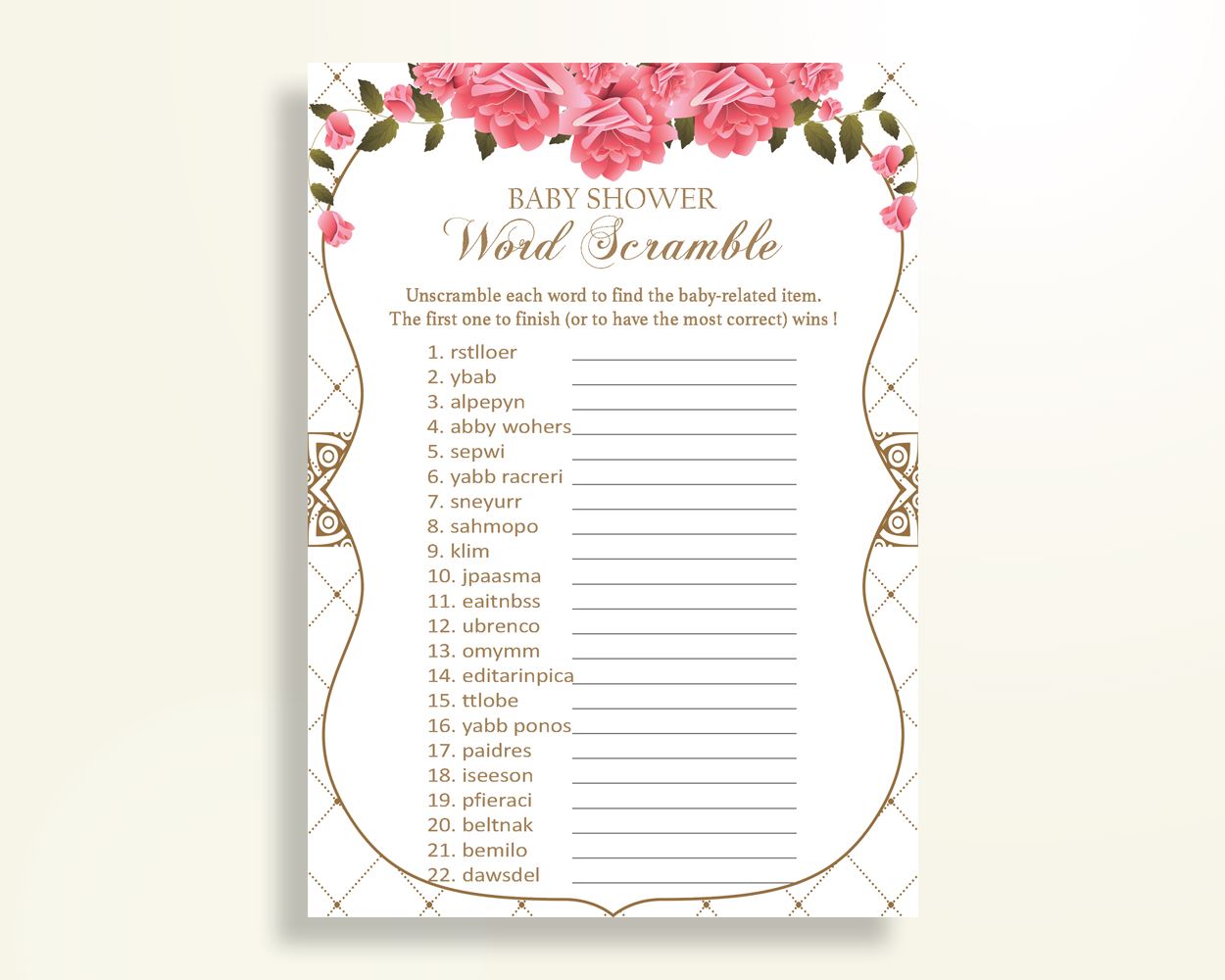 Word Scramble Baby Shower Word Scramble Roses Baby Shower Word Scramble Baby Shower Roses Word Scramble Pink White digital download U3FPX - Digital Product