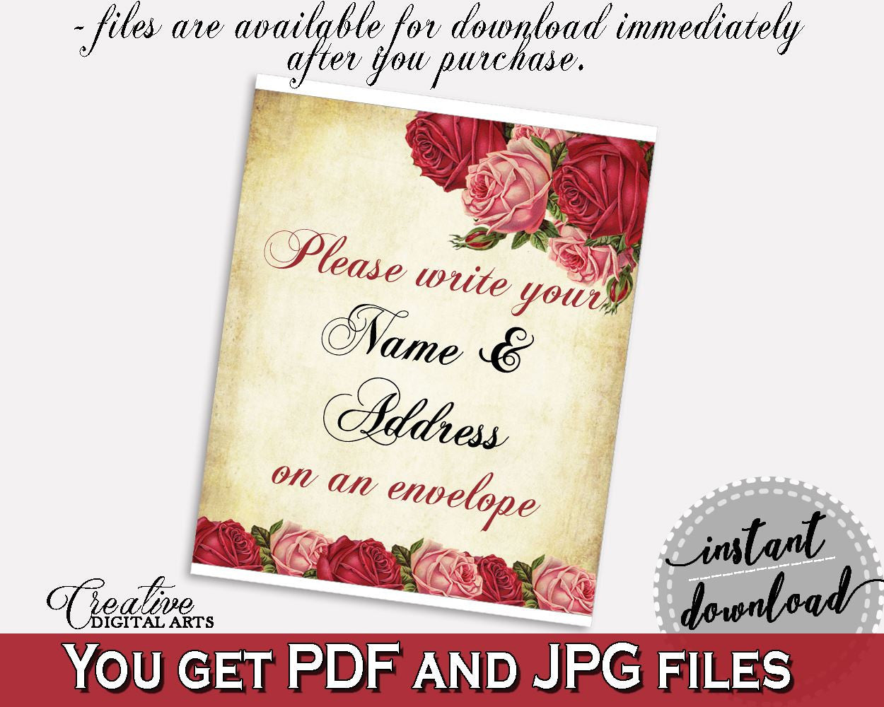 Addressing Sign Bridal Shower Addressing Sign Vintage Bridal Shower Addressing Sign Bridal Shower Vintage Addressing Sign Red Pink XBJK2 - Digital Product