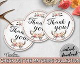 Thank You Tag in Antlers Flowers Bohemian Bridal Shower Gray and Pink Theme, gratitude, boho rustic shower, party plan, party stuff - MVR4R - Digital Product