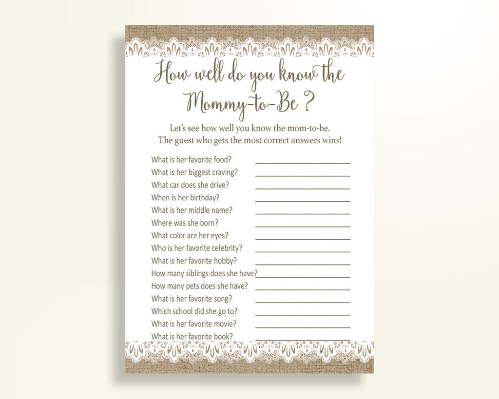 How Well Do You Know Mommy Baby Shower How Well Do You Know Mommy Burlap Lace Baby Shower How Well Do You Know Mommy Baby Shower W1A9S - Digital Product