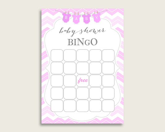 Pink White Baby Shower Bingo Blank Game Printable, Chevron Baby Shower Girl Bingo Blank Cards, Bingo Gift Opening Game, Light Pink cp001