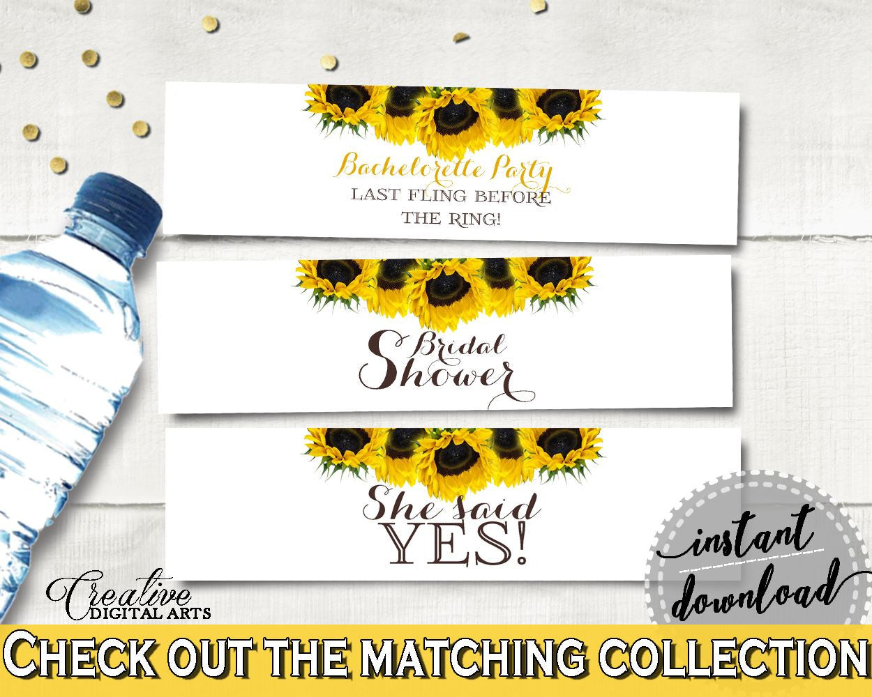 Bottle Labels Bridal Shower Bottle Labels Sunflower Bridal Shower Bottle Labels Bridal Shower Sunflower Bottle Labels Yellow White SSNP1 - Digital Product