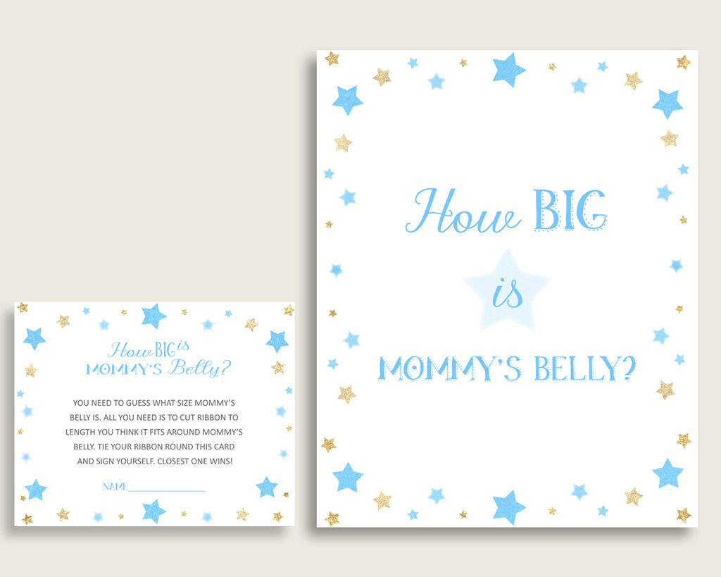 Blue Gold How Big Is Mommy's Belly Game, Stars Baby Shower Boy, Guess Mommys Belly Size, Mommy Tummy Game, Instant Download, bsr01