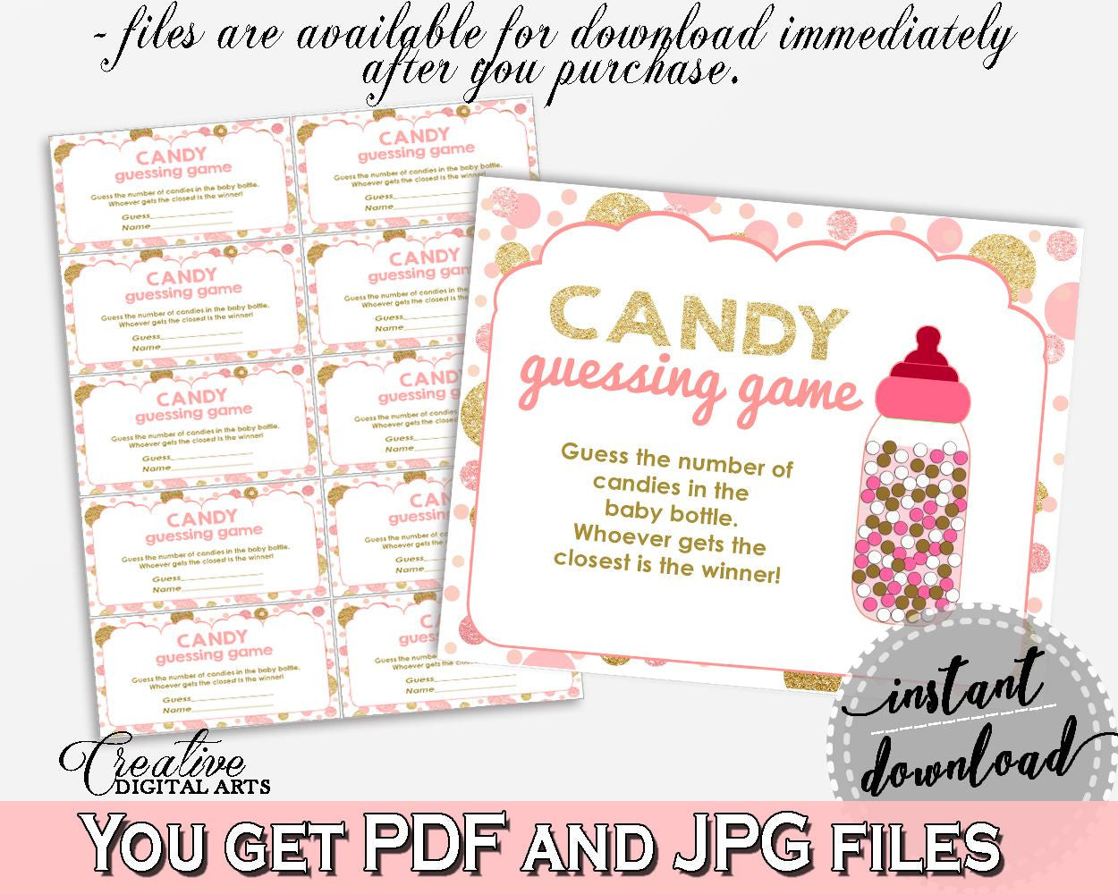 Pink Gold Candy Guessing Game, Baby Shower Candy Guessing Game, Dots Baby Shower Candy Guessing Game, Baby Shower Dots Candy Guessing RUK83 - Digital Product