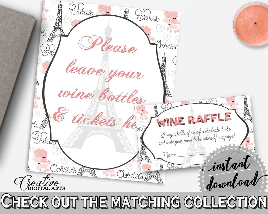Paris Bridal Shower Wine Raffle in Pink And Gray, wine card, french bridal shower, party décor, party ideas, party supplies, prints - NJAL9 - Digital Product