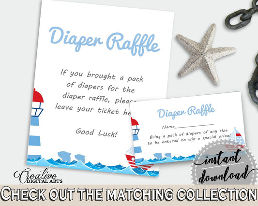 Diaper Raffle Baby Shower Diaper Raffle Nautical Baby Shower Diaper Raffle Baby Shower Nautical Diaper Raffle Blue Red party theme DHTQT - Digital Product