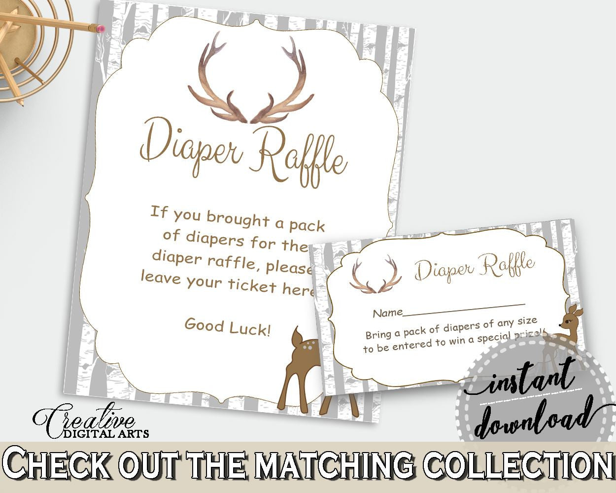 Diaper Raffle Baby Shower Diaper Raffle Deer Baby Shower Diaper Raffle Baby Shower Deer Diaper Raffle Gray Brown shower celebration - Z20R3 - Digital Product