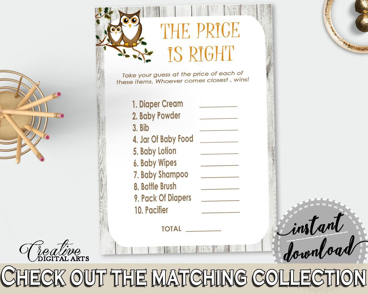 Price Is Right Baby Shower Price Is Right Owl Baby Shower Price Is Right Baby Shower Owl Price Is Right Gray Brown - 9PUAC - Digital Product