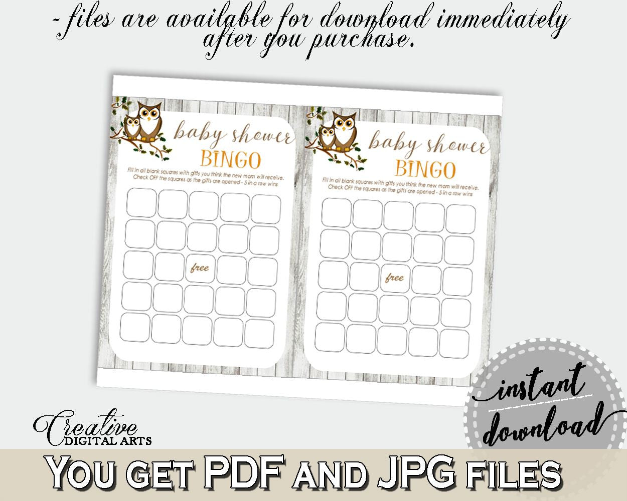 Bingo Gift Game Baby Shower Bingo Gift Game Owl Baby Shower Bingo Gift Game Baby Shower Owl Bingo Gift Game Gray Brown - 9PUAC - Digital Product