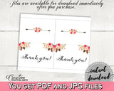 Pink And Red Bohemian Flowers Bridal Shower Theme: Thank You Card - appreciation, watercolor boho, printable files, party theme - 06D7T - Digital Product