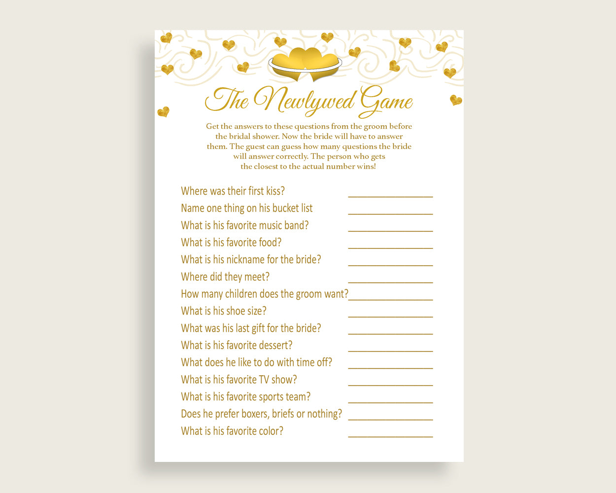 The Newlywed Game Bridal Shower The Newlywed Game Gold Hearts Bridal Shower The Newlywed Game Bridal Shower Gold Hearts The Newlywed 6GQOT