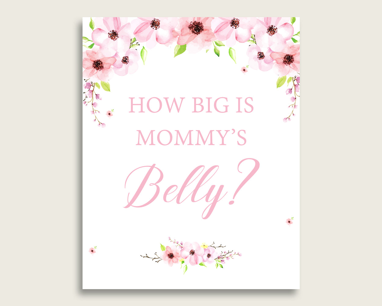 Pink Green How Big Is Mommy's Belly Game, Flower Blush Baby Shower Girl, Guess Mommys Belly Size, Mommy Tummy Game, Instant Download, VH1KL