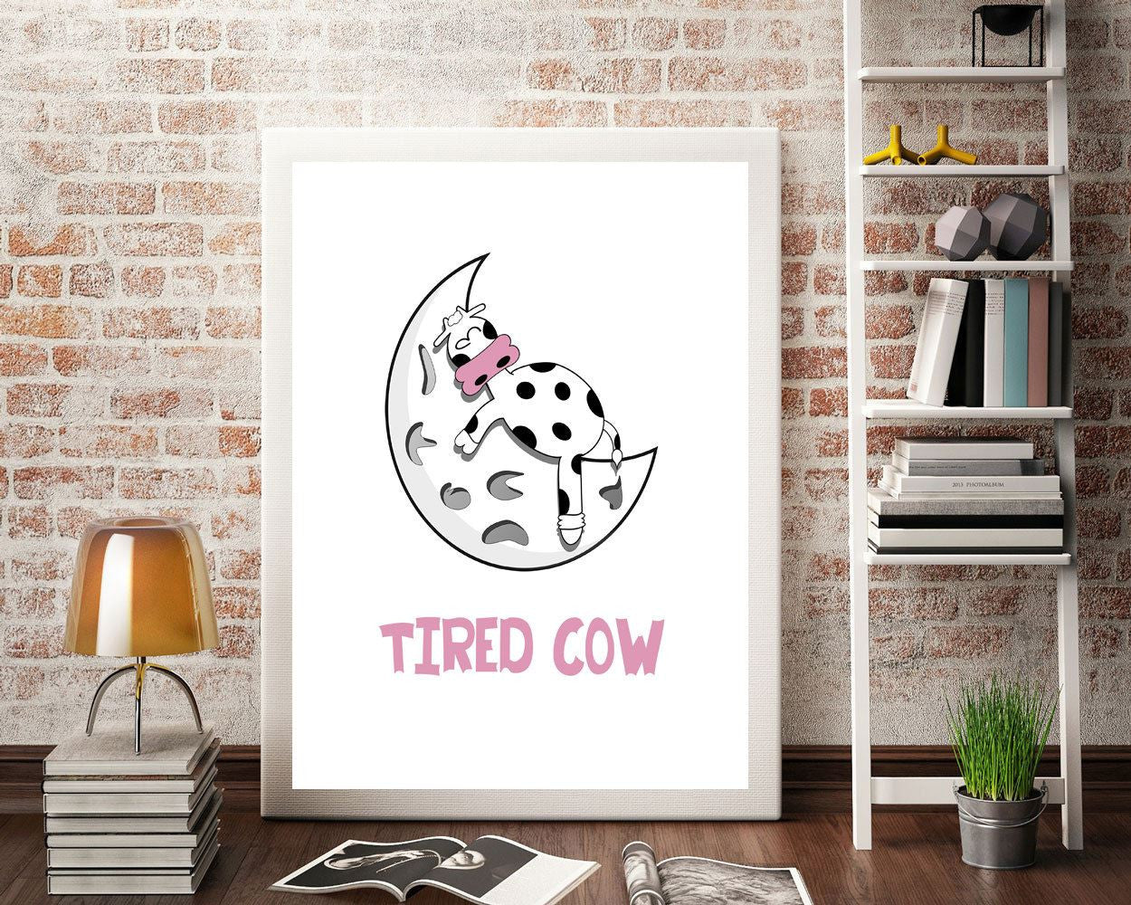 Wall Decor Cow Printable Tired Prints Cow Sign Tired Bedroom Art Tired Bedroom Print Cow Printable Art Cow sleep bed - Digital Download