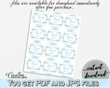 Baby shower THANK YOU round printable tag or sticker with blue white stripes for boys, digital, instant download - bs002