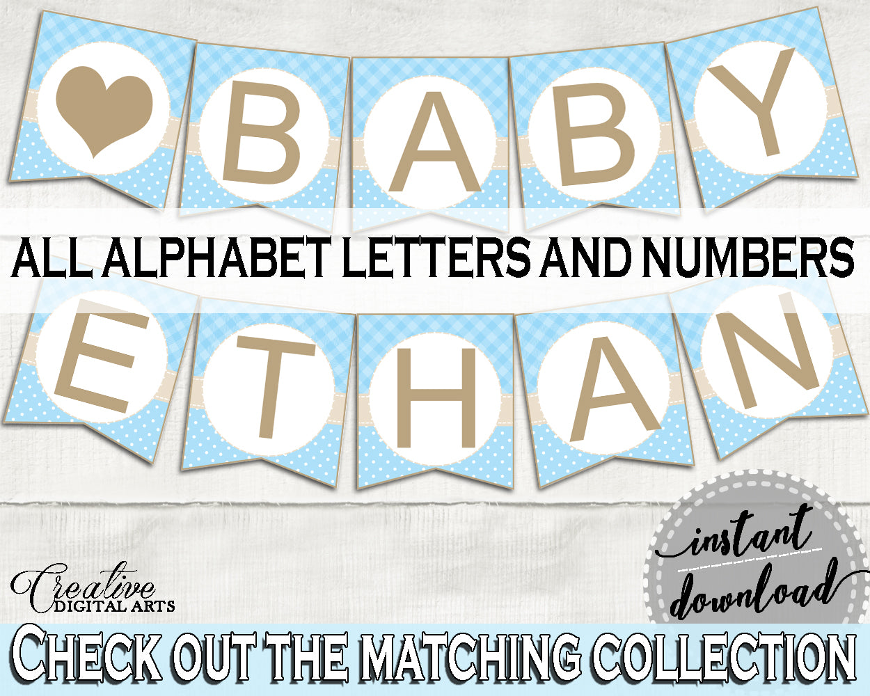 Little Lamb Baby Shower BANNER all letters, sheep shower blue banner printable theme, digital file, instant download - fa001