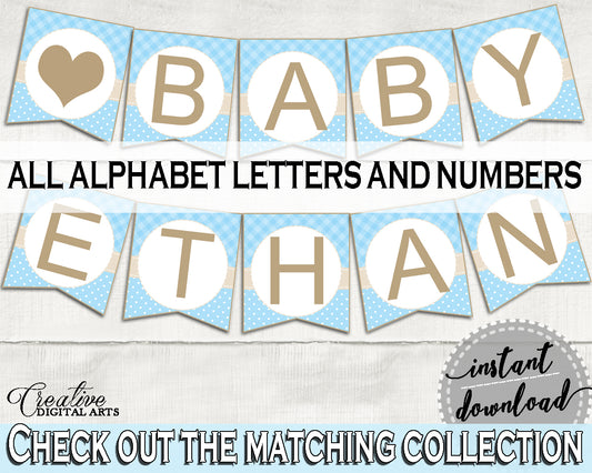 Little Lamb Baby Shower BANNER all letters, sheep shower blue banner printable theme, digital file, instant download - fa001