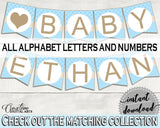 Little Lamb Baby Shower BANNER all letters, sheep shower blue banner printable theme, digital file, instant download - fa001