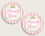 Royal Princess Baby Shower Round Thank You Tags 2 inch Printable, Pink Gold Favor Gift Tags, Girl Shower Hang Tags Labels, Digital rp002