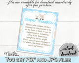 Little Lamb Baby Shower Boy DIAPER THOUGHTS blue game printable, sheep boy shower theme, digital file Jpg Pdf, instant download - fa001