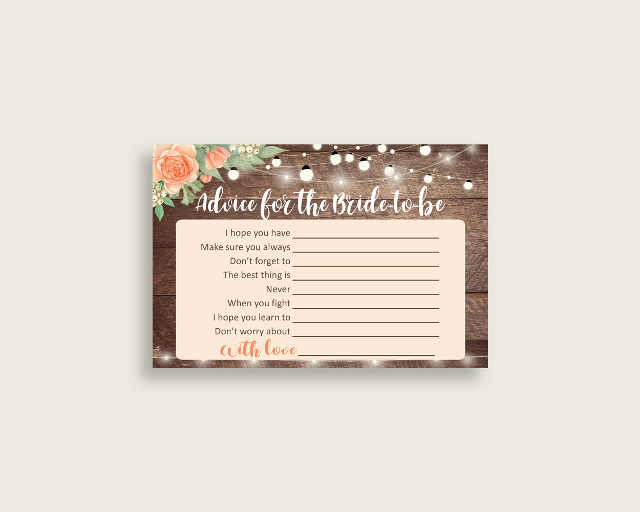 Advice Cards Bridal Shower Advice Cards Rustic Bridal Shower Advice Cards Bridal Shower Flowers Advice Cards Brown Beige party decor SC4GE