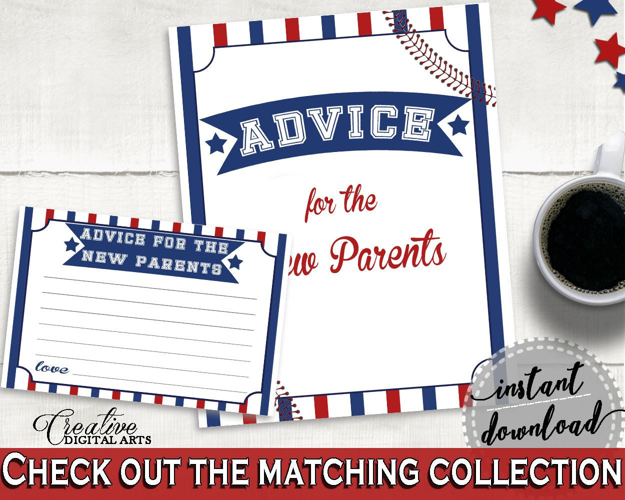 Advice Cards Baby Shower Advice Cards Baseball Baby Shower Advice Cards Baby Shower Baseball Advice Cards Blue Red prints, pdf jpg YKN4H - Digital Product