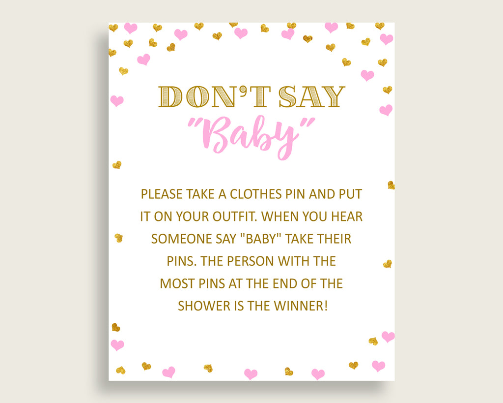 Dont Say Baby Baby Shower Dont Say Baby Hearts Baby Shower Dont Say Baby Baby Shower Hearts Dont Say Baby Pink Gold digital print bsh01