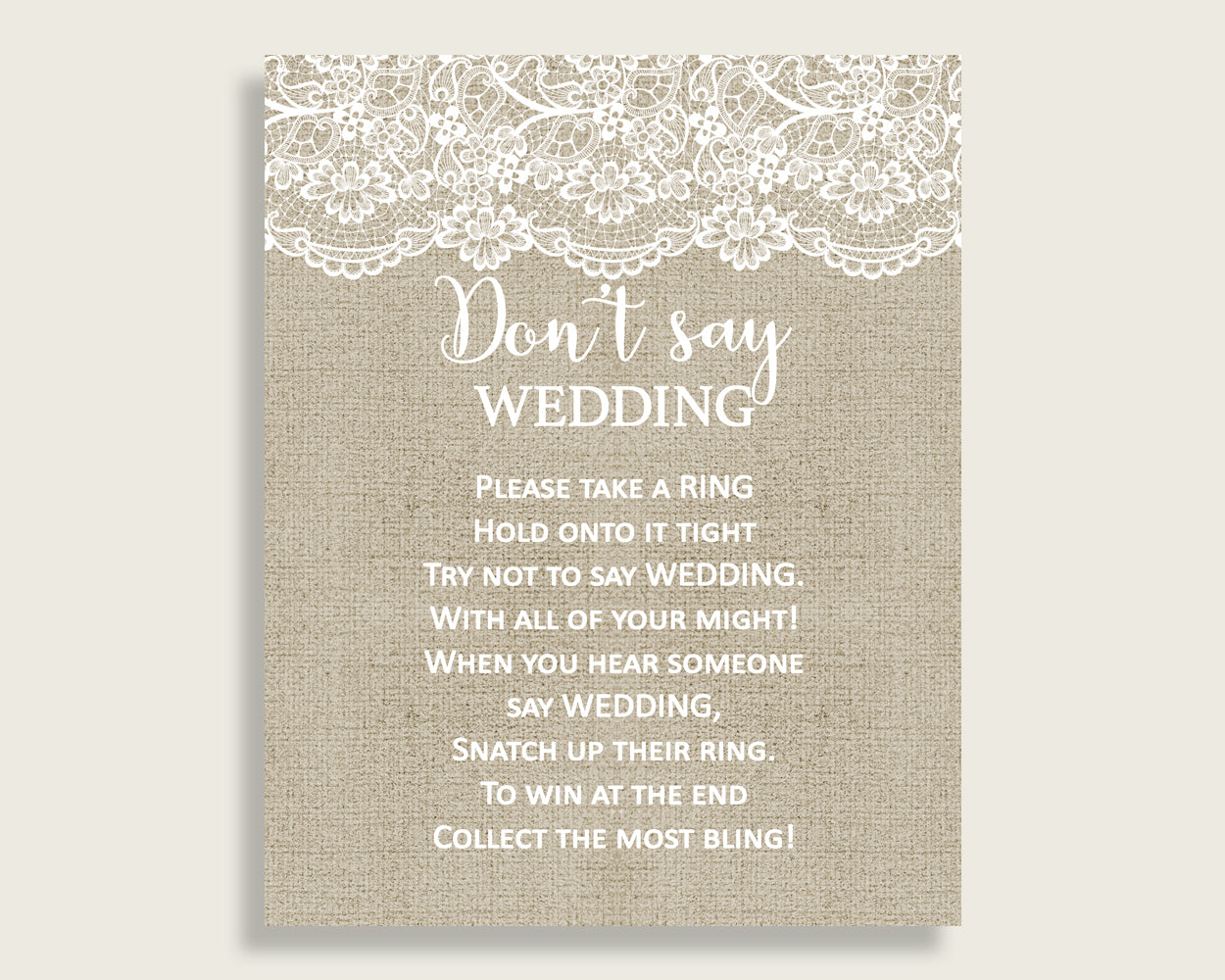 Don't Say Wedding Game Bridal Shower Don't Say Wedding Game Burlap And Lace Bridal Shower Don't Say Wedding Game Bridal Shower Burlap NR0BX