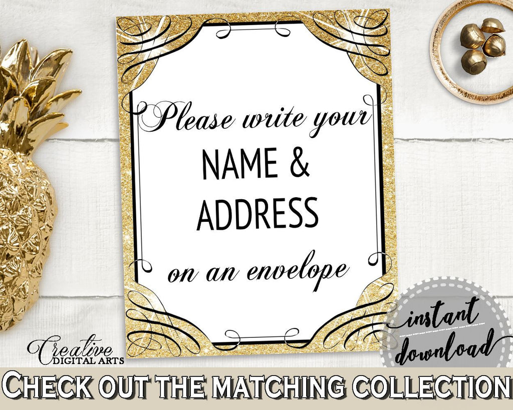 Gold And Yellow Glittering Gold Bridal Shower Theme: Write Your Name And Address Sign - shower address sign, pdf jpg, printables - JTD7P - Digital Product