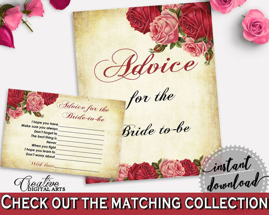 Advice Cards Bridal Shower Advice Cards Vintage Bridal Shower Advice Cards Bridal Shower Vintage Advice Cards Red Pink pdf jpg XBJK2 - Digital Product