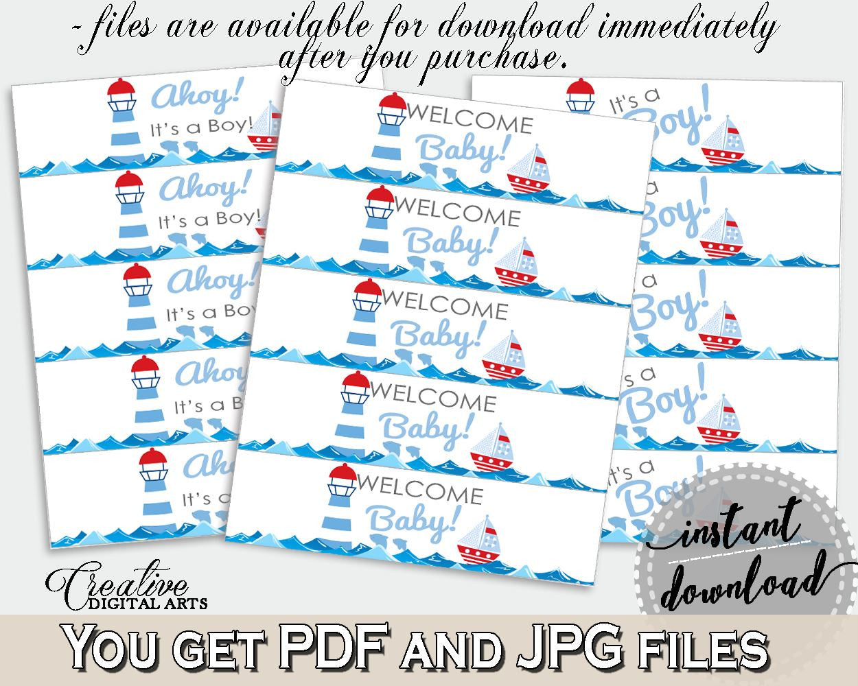 Bottle Labels Baby Shower Bottle Labels Nautical Baby Shower Bottle Labels Baby Shower Nautical Bottle Labels Blue Red party theme DHTQT - Digital Product