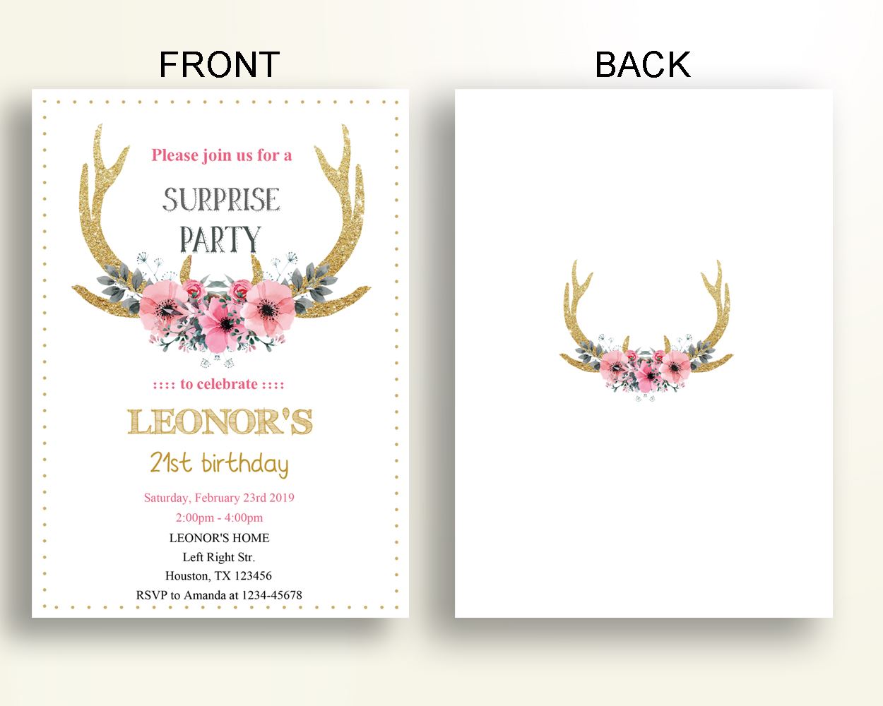 Deer Antlers Birthday Invitation Deer Antlers Birthday Party Invitation Deer Antlers Birthday Party Deer Antlers Invitation Girl QQB60 - Digital Product